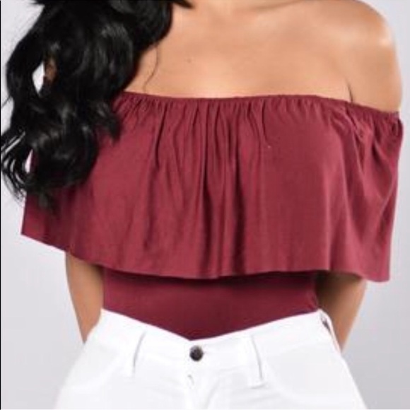 Tops - Burgundy one-piece strapless bodysuit